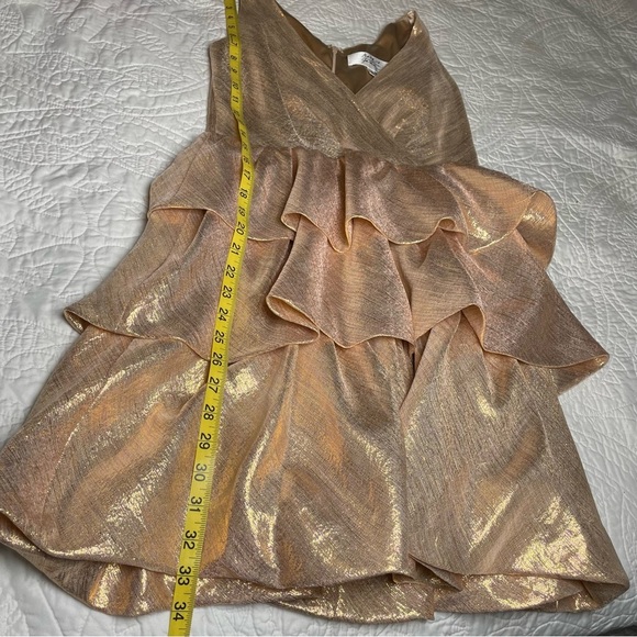 Mark & James by Badgley Mischka Gold Metallic Silk Tiered Cocktail Dress Size 4 - Picture 9 of 15